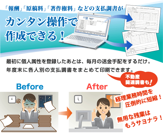 報酬、原稿料、著作権料などの支払調書がカンタン操作で作成できる