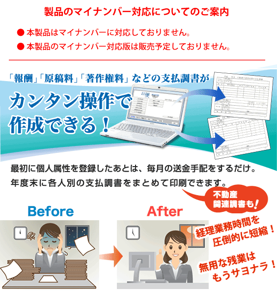 報酬、原稿料、著作権料などの支払調書がカンタン操作で作成できる